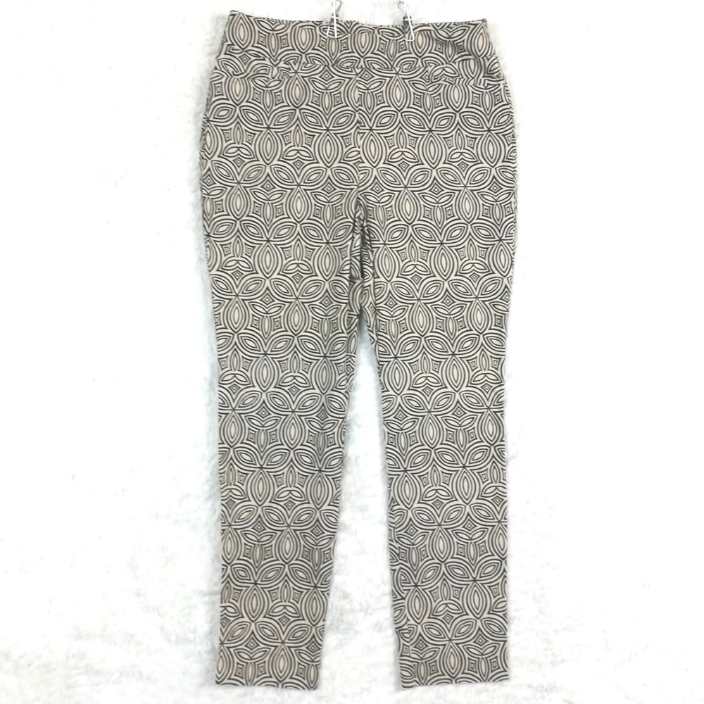 Chico's Womens Pants Pull On Beige Geometric Print Slim Ankle Stretch US 8 1